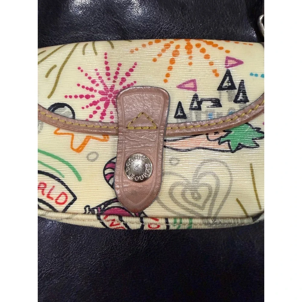 Dooney & Bourke Wristlet Pouch Cream Multi Color Doodle Print Leather Trim‎